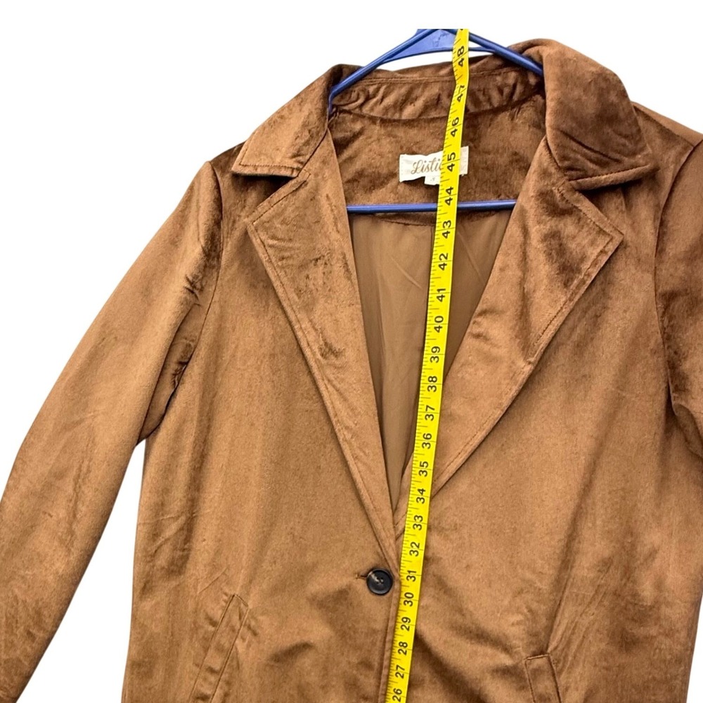 Listicle Faux Suede Long Trench Coat Camel Tan Boho Western Duster Jacket Small - Picture 11 of 14